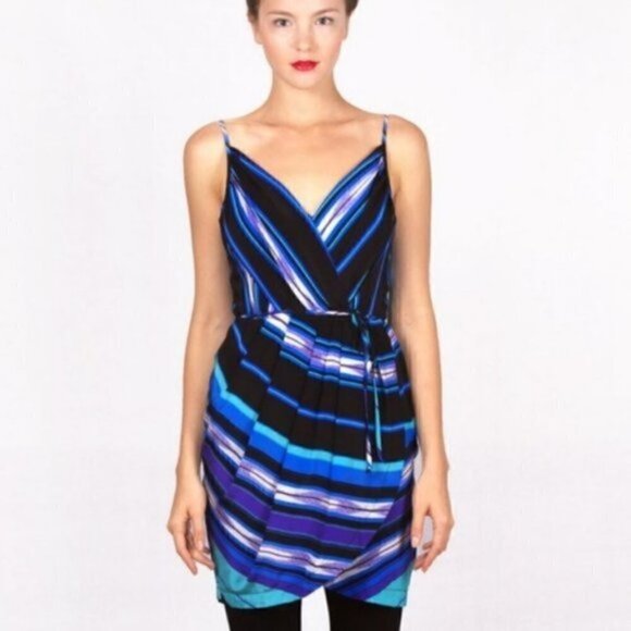 Yumi Kim Dress XS Jayne Tulip Stripe Blue Black Cocktail - Picture 1 of 9